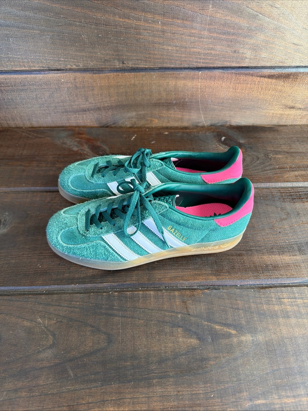 Adidas Gazelle Indoor Collegiate Green Lucid Pink Suede Sneakers Shoes Wmn Sz 9 - Picture 3 of 12